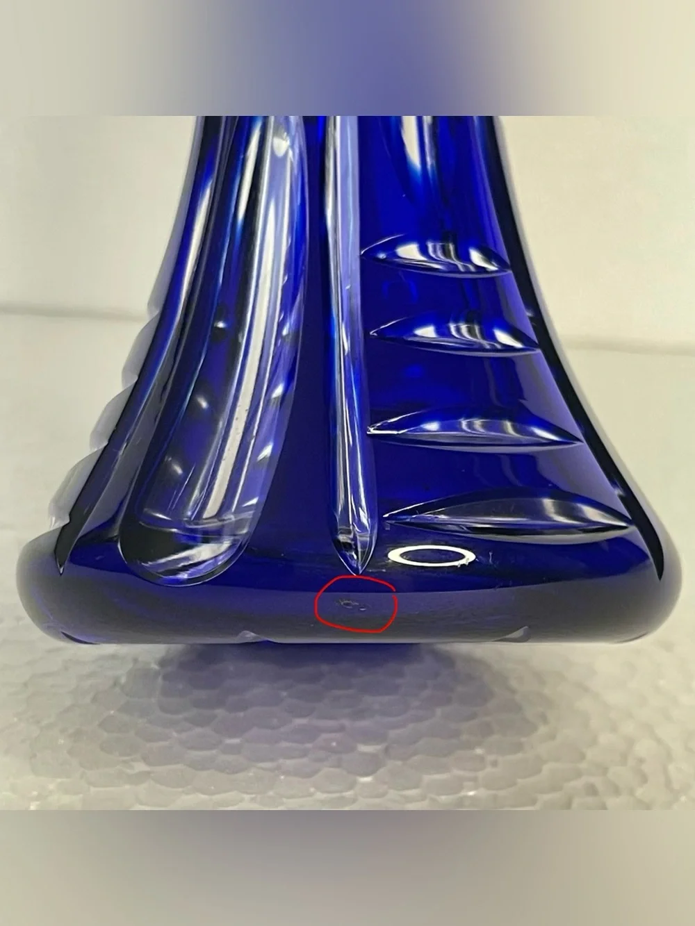 Vintage Cobalt Blue Cut Crystal Vase 12” Pedestal Geometric Art Glass Heavy Read